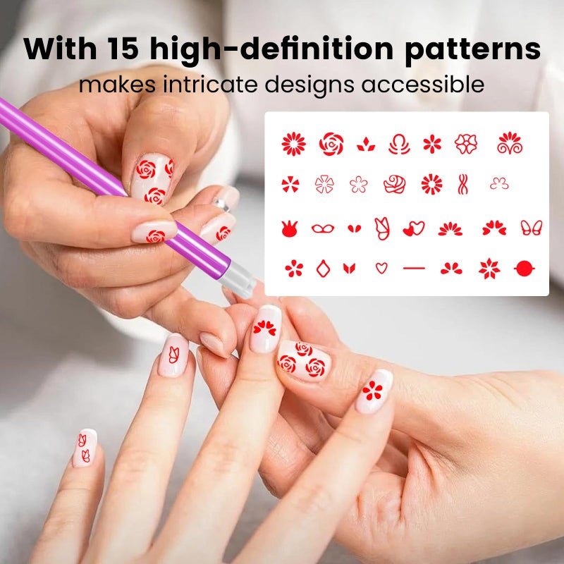 ESUOHYM Nail Art Stamp Pen Set Butterfly Flower Nail Stamper Pen 3s Quick Nail Art Tools with Different Patterns, For Beginner DIY Salon Manicure (Rose Red, Large Pack) - Image 3
